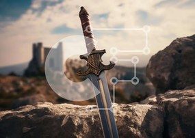 Intra Συλλεκτικό Ξύλινο Παζλ Plywood  4mm - Συναρπαστικό Sword on Rocks with Armor Σε Ξύλινο Κουτί - Διαστάσεις: 10x10 cm – 25 κομμάτια