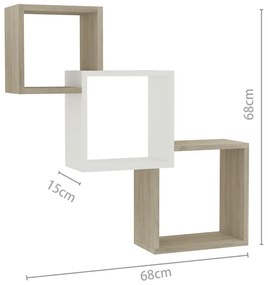 Ράφια Κύβοι Τοίχου Λευκά/Sonoma Δρυς 68x15x68 εκ. Μοριοσανίδα - Πολύχρωμο