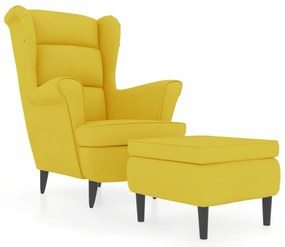 vidaXL Πολυθρόνα Μουσταρδί Κίτρινη Βελούδινη με Σκαμπό
