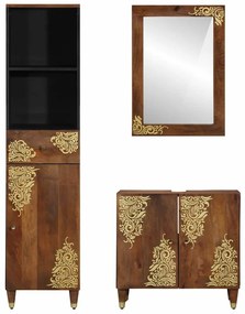 vidaXL Σετ Επίπλων Μπάνιου Επιτοίχιο 3 pcs Καφέ 62 x 33 x 58 εκ.