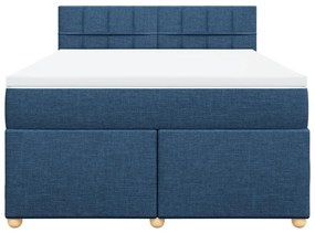 Κρεβάτι Boxspring με Στρώμα Μπλε 160x200 εκ. Υφασμάτινο - Μπλε