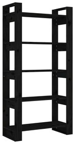 vidaXL Βιβλιοθήκη/Διαχωριστικό Χώρου Μαύρο 80x35x160 εκ. Μασίφ Ξύλο