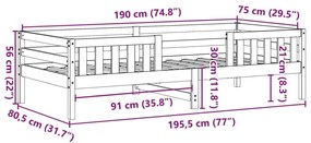 Σκελετός Κρεβ. Χωρίς Στρώμα Καφέ Κεριού 75x190 εκ Μασίφ Πεύκο - Καφέ