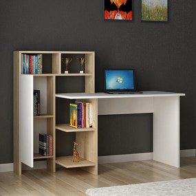 Γραφείο με βιβλιοθήκη Slate pakoworld χρώμα λευκό-φυσικό 120x60x112εκ - Μελαμίνη - 120-000022