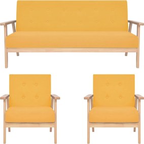 vidaXL Σετ Σαλονιού 3 τεμ. Κίτρινο Υφασμάτινο