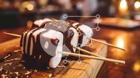 Σετ των 2 Intra Συλλεκτικό Ξύλινο Παζλ Plywood 4mm - Marshmallows με σοκολάτα σε ξύλινη σανίδα κοπής Σε Ξύλινο Κουτί - Διαστάσεις: 10x10 cm – 25 κομμάτια