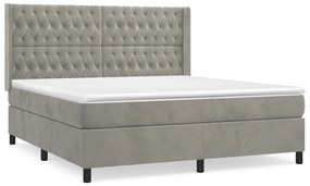 vidaXL Κρεβάτι Boxspring με Στρώμα Ανοιχτό Γκρι 180x200 εκ. Βελούδινο