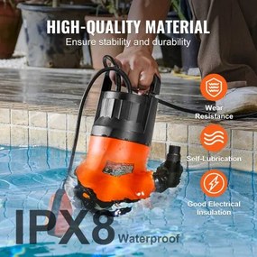 VEVOR Submersible Utility Pump Sump Pump 700W 4148 GPH 33 ft Head Water Pump