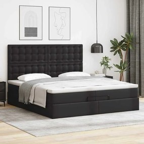 vidaXL Οθωμανικό κρεβάτι με στρώματα Μαύρο 200x200cm Faux Leather