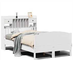 vidaXL Κρεβάτι Βιβλιοθήκη Χωρίς Στρώμα Λευκό 135x190 εκ Μασίφ Πεύκο