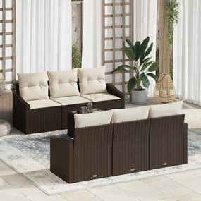 vidaXL Σετ Καναπέ Κήπου με μαξιλάρι 7 pcs Καφέ, Κρέμα 55 x 55 x 37 εκ