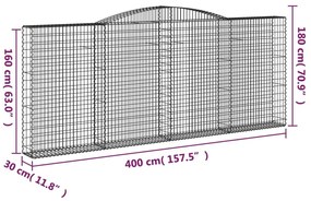 Συρματοκιβώτια Τοξωτά 5 τεμ. 400x30x160/180 εκ. Γαλβαν. Ατσάλι - Ασήμι