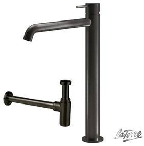 La Torre ELLE 316 Black Brushed PVD ΣΕΤ Σιφών με αποσπώμενο πώμα καθαρισμού+Μπαταρία Νιπτήρος υψηλή