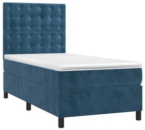 vidaXL Κρεβάτι Boxspring με Στρώμα Σκούρο Μπλε 90x190 εκ. Βελούδινο