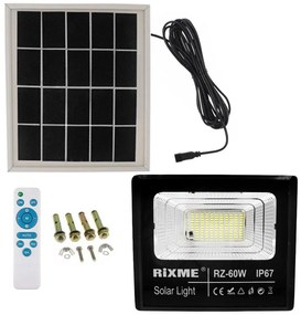Led Αδιάβροχος Ηλιακός Προβολέας 60W 8800LM με Πάνελ και Τηλεχειριστήριο Rixme RZSL-8300