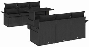vidaXL Σετ Καναπέ Κήπου με μαξιλάρι 7 pcs Μαύρο Πολυ ράταν