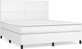 vidaXL Κρεβάτι Boxspring με Στρώμα Λευκό 180x200 εκ. Συνθετικό Δέρμα