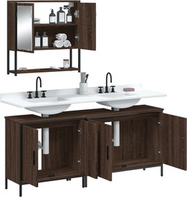 vidaXL Σετ Επίπλων Μπάνιου 3 Τεμαχίων Καφέ Δρυς από Τεχν. Ξύλο