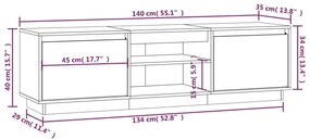 Έπιπλο Τηλεόρασης 140 x 35 x 40 εκ. από Μασίφ Ξύλο Πεύκου - Καφέ