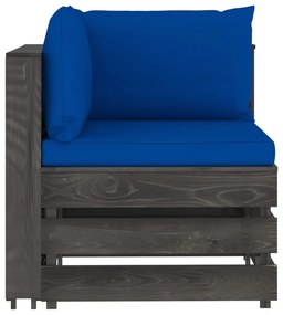 Καναπές Γωνιακός Τμηματικός Γκρι Εμποτισμένο Ξύλο + Μαξιλάρια - Μπλε