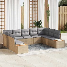 vidaXL 9 τεμαχίων σετ καναπέδων κήπου με μαξιλάρια σε μπεζ. Φτιάχνεται από πολυ rattan και ξύλο ακακίας.
