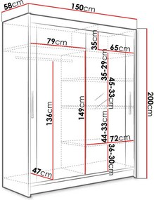 Ντουλάπα Westa VI συρόμενη-Leuko - 150.00Χ58.00Χ200.00cm