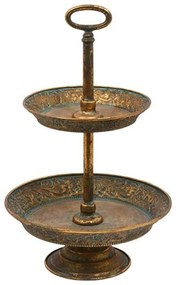 Διακοσμητικός Δίσκος Διώροφος 149-223-038 27x27x44cm Bronze Μέταλλο