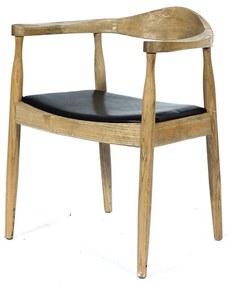 Πολυθρόνα ξύλινη γκρι πατίνα με κάθισμα τεχνόδερμα - Ξύλο - 715-3109