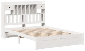 Κρεβάτι Βιβλιοθήκη Χωρίς Στρώμα 140x190 εκ Μασίφ Ξύλο Πεύκου - Λευκό