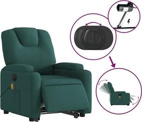 vidaXL Πολυθρόνα Μασάζ Ηλεκ. Ανακλ. Ανύψωση Σκ. Πράσινο Υφασμάτινη