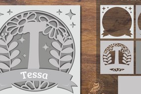 Σετ των 3 Intra απο ξύλο plywood 3mm-4mm πάχος - Floral Alphabet Shadow Box - Letter T Δίασταση 25x25 cm INTRAFABR-92887434