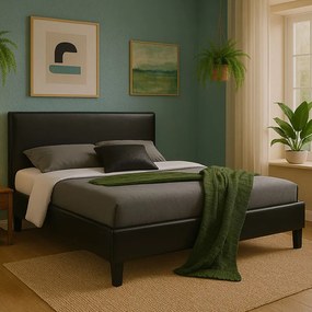 Κρεβάτι Nevil pakoworld 150x200 PU χρώμα μαύρο ματ