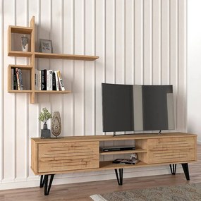 Σύνθεση τηλεόρασης Salerno Megapap από μελαμίνη χρώμα sapphire oak 180x35x51εκ.-GP042-0015,1