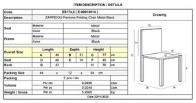 ΖΑΠΠΕΙΟΥ Pantone Καρέκλα Κήπου-Βεράντας, Πτυσσόμενη, Μέταλλο Βαφή Μαύρο 40x51x77cm