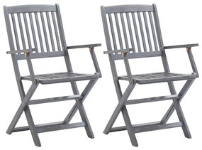 Καρέκλες Εξωτ. Χώρου Πτυσσόμενες 2 τεμ Ξύλο Ακακίας &amp; Μαξιλάρια - Μπλε