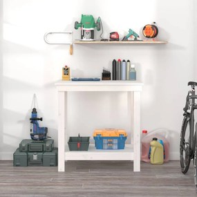 vidaXL Πάγκος Εργασίας Λευκός 80 x 50 x 80 εκ. από Μασίφ Ξύλο Πεύκου
