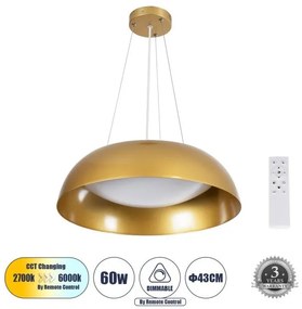 Κρεμαστό Φωτιστικό Οροφής LED 60W 6900lm ANATOLIA Globostar-61268-Χρυσό 61268