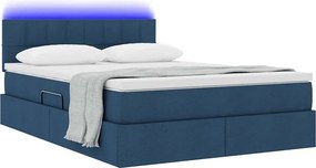 vidaXL LED Κρεβάτι αποθήκευσης με στρώμα Μπλε 140 x 190 cm Ύφασμα