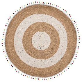 Χαλί Jute-Βαμβακερό Boho Στρογγυλό 100εκ. Καφέ-Natural Με Πολύχρωμα Κρόσσια iliadis 90166