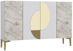Μπουφές Afra 475OLV2335 120x29,6x75cm Marble Effect White-Gold Μοριοσανίδα, Μελαμίνη