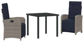 vidaXL Σέτ φαγητού για κήπο με μαξιλάρι 3 pcs Γκρι συνθετικό ρατάν