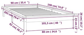 Πλαίσιο Κρεβατιού LED Μαύρο 90x190 εκ. Μονό Μασίφ Ξύλο - Μαύρο