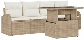 vidaXL Σετ Καναπέ Κήπου με μαξιλάρι 5 pcs Μπεζ Πολυ ράταν