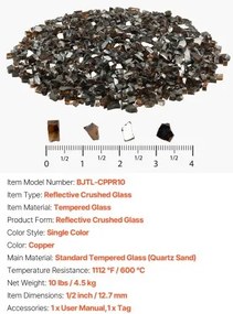 VEVOR 10 LBS Fire Glass 1/2-Inch Fireplace Glass Rocks for Fire Pit Table Copper