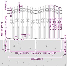 vidaXL Φράχτης κήπου Γκρι 190 cm Ατσάλι με Επικάλυψη Πούδρας