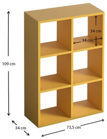 Βιβλιοθήκη Cube Megapap από μελαμίνη χρώμα κίτρινο 73,5x34x109εκ.