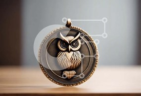Intra Συλλεκτικό Ξύλινο Παζλ Plywood 4mm - Μεταλλικό μενταγιόν κουκουβάγιας σε ξύλινο τραπέζι Σε Ξύλινο Κουτί - Διαστάσεις: 10x10 cm – 25 κομμάτια