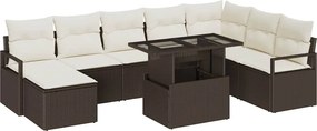 vidaXL Σετ Καναπέ Κήπου με αποθήκευση 9 pcs Καφέ Πολυ ράταν