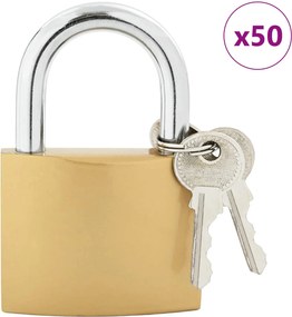 vidaXL Κλειδαριά U με Κλειδιά 50 τεμ. Ορείχαλκος Σίδερο