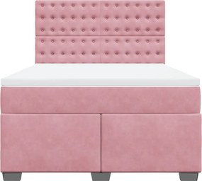 vidaXL Κρεβάτι Boxspring με Στρώμα Ροζ 140x200 εκ. Βελούδινο